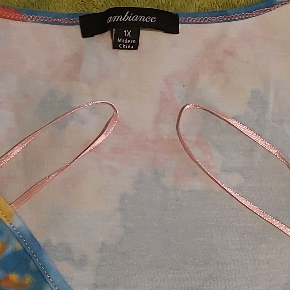 Ambiance Womens Plus Tye Dye Light Blue Pink Red Orange Yellow 95% Cotton SZ 1X - Picture 6 of 7